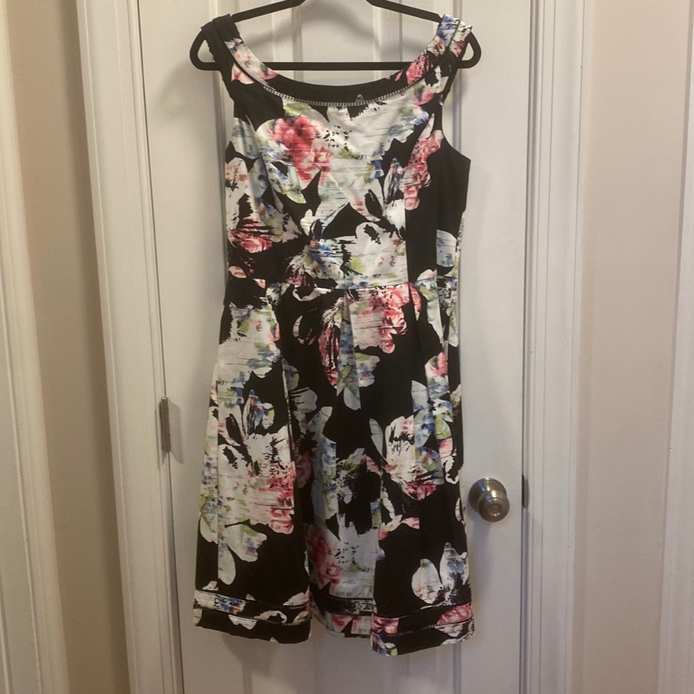 WHBM Black Floral Fit and Flare Size 12